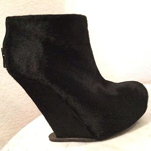 BCBG Mendel Black Pony hair bootie / wedge / platform heel